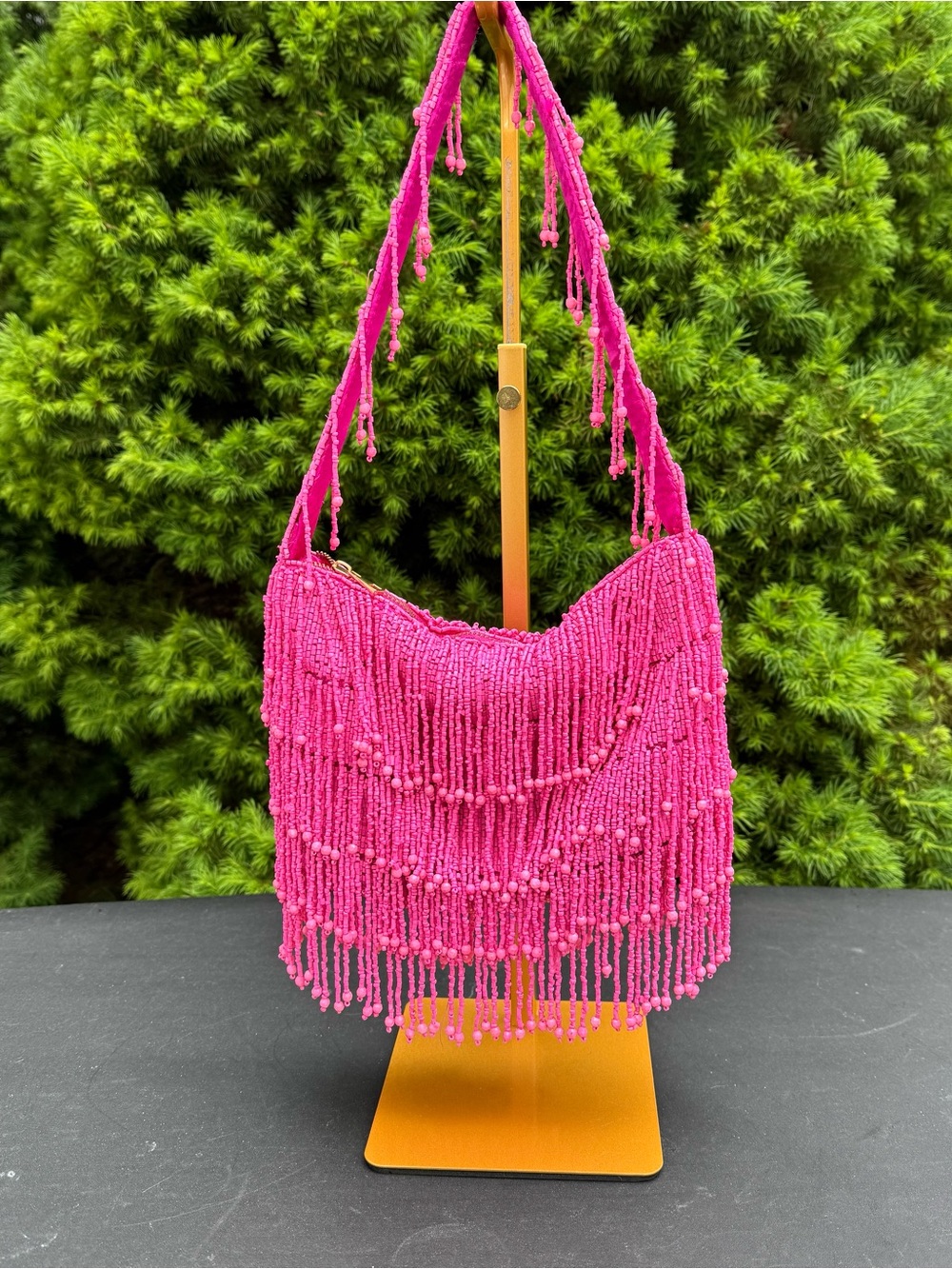 Stunning Pink Beaded Fringe Shoulder Bag Made in India